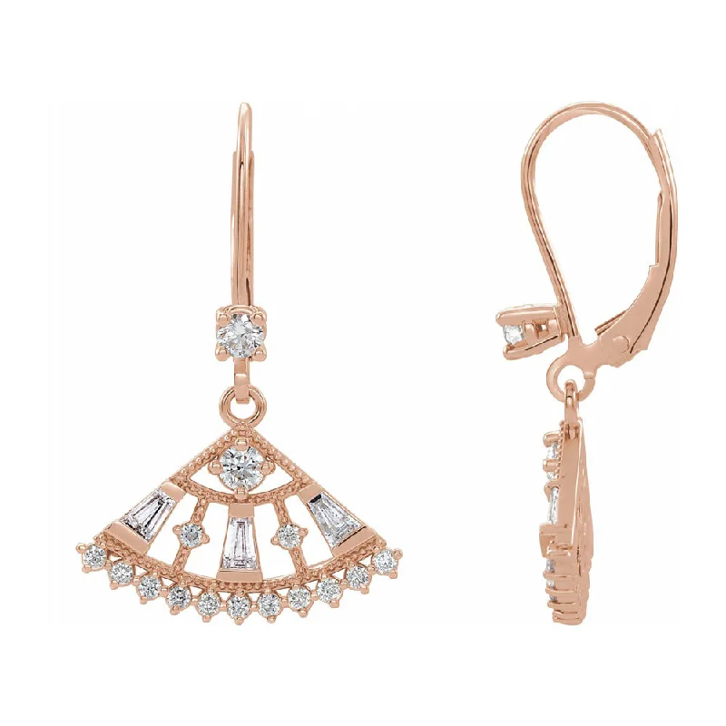 chic gold earrings for women -14K White, Rose or Yellow Gold 3/4 CTW Diamond Lever Back Fan Earrings