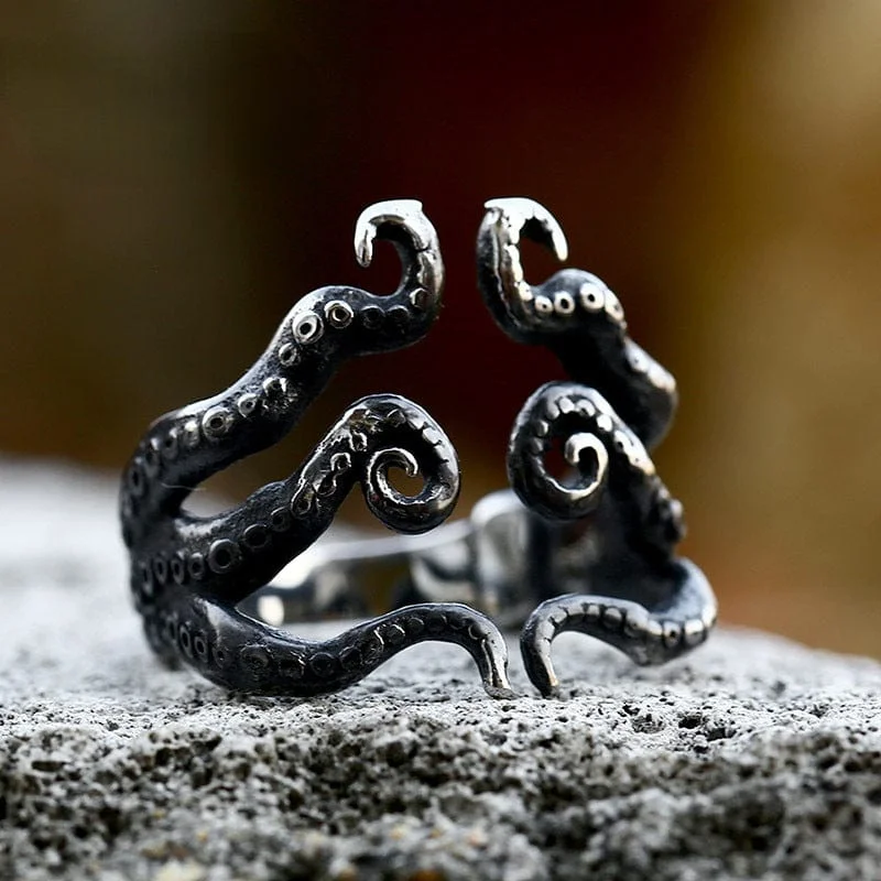 vintage diamond rings -Men's Punk Octopus Tentacle Ring