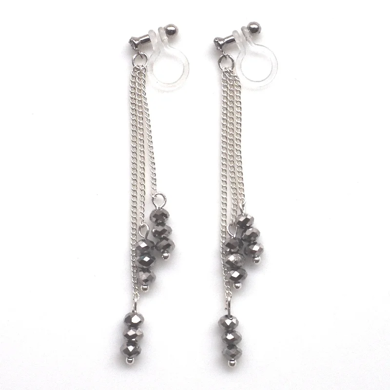 wedding diamond earrings for women -Metallic black beads invisible clip on earrings