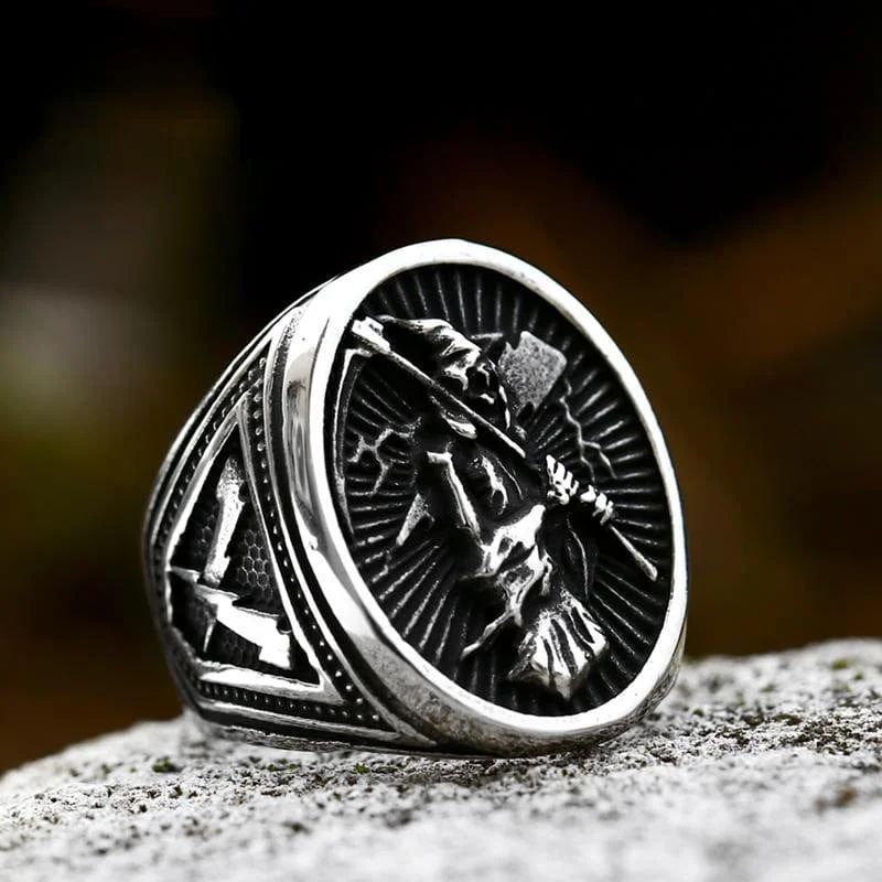 floral engagement rings for women -Men's Punk Skeleton Sickle Ring