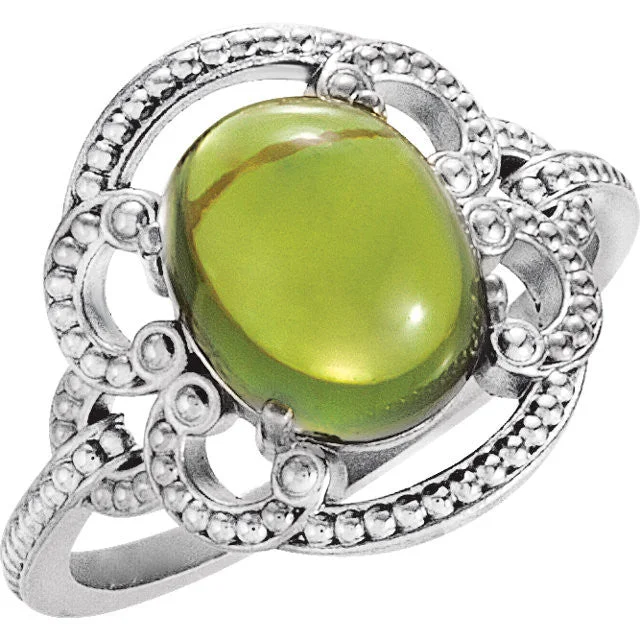 heart-shaped necklaces for women -14K Gold Oval Peridot 10mm Cabochon Granulated Design Ring