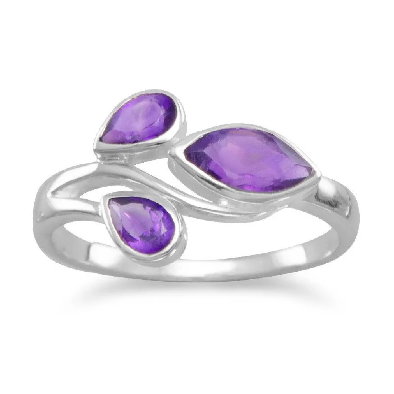 high-end necklaces for women -Sterling Silver Pear and Marquise Amethyst Ring