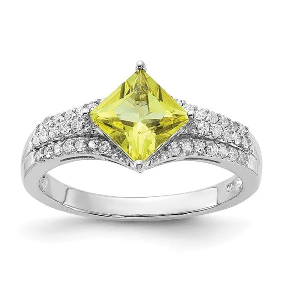 elegant charm necklaces for women -Sterling Silver Diamond and Lemon Quartz Ring