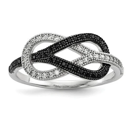 layered necklaces for women -Sterling Silver Black & White Pave CZ Brilliant Embers Infinity Knot Ring