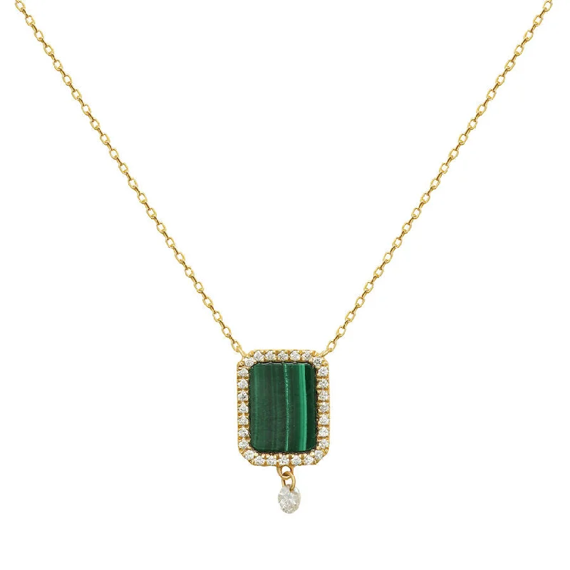 luxury diamond necklaces for women -Collier Semi Precious 18K Gold Necklace w. Malachite & Diamonds