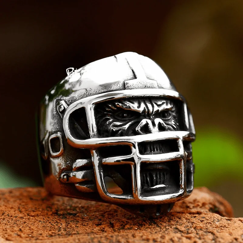 birthstone promise rings for women -Men's Punk Helmet Gorilla Ring