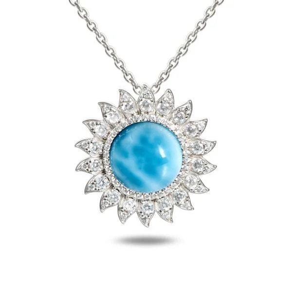 sterling silver necklaces for women -Pavé Larimar Sunflower Pendant