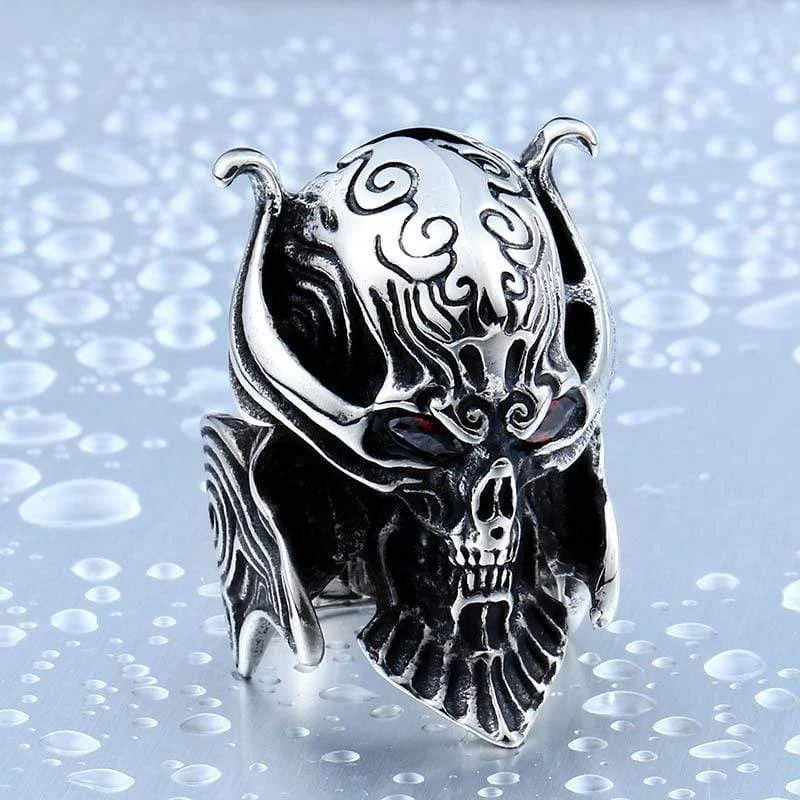 bohemian engagement rings -Men's Punk Red Eyes Skull Rings