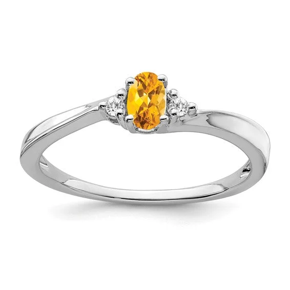 heart-shaped necklaces for women -14k White Gold Oval 5x3mm Citrine And Diamond Ring