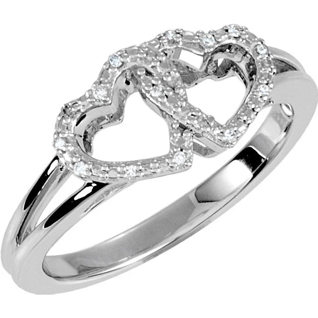 heart pendant necklaces for women -Sterling Silver .05 CTW Diamond Double Heart Design Ring