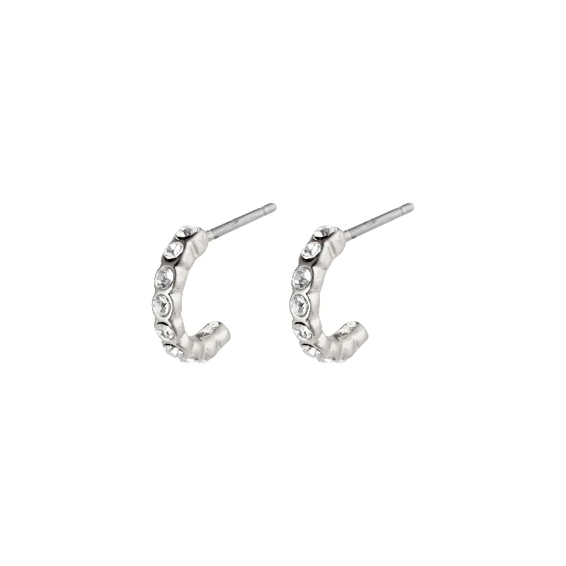 large hoop earrings for women -BRIGITTE crystal half hoops silver-plated