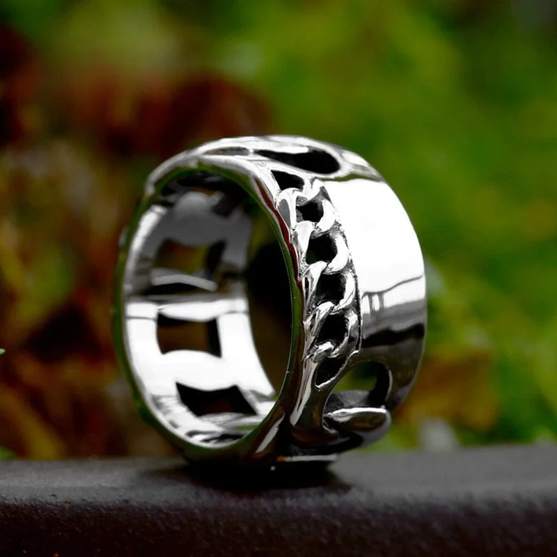 pear-shaped rings for women -Men's Punk Chain Hollowed Ring