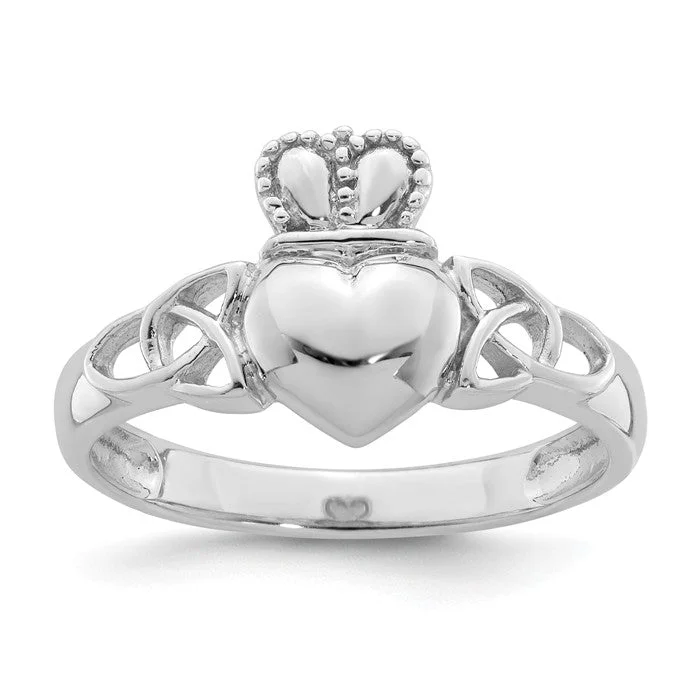 boho style necklaces for women -Sterling Silver Claddagh With Celtic Knots Ring