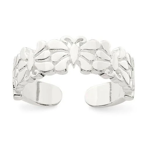 fashion statement necklaces for women -Sterling Silver Polished Butterflies Toe Ring