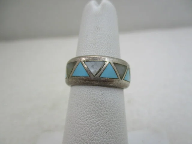 custom engagement rings for women -Vintage Sterling Southwestern Turquoise Inlaid Band/Ring, Sz. 5.5