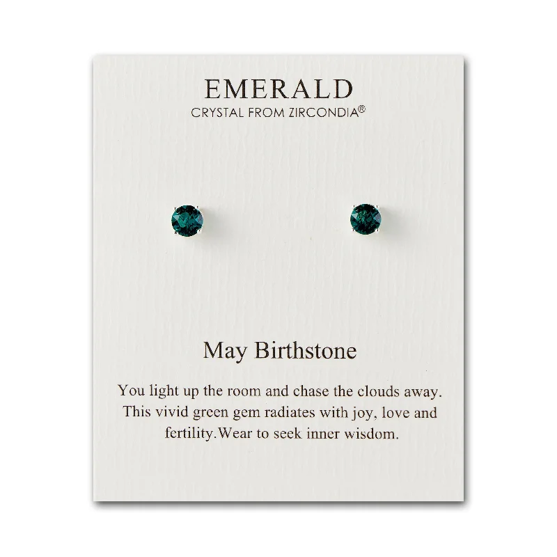 sterling silver drop earrings for women -May (Emerald) Birthstone Earrings Created with Zircondia® Crystals