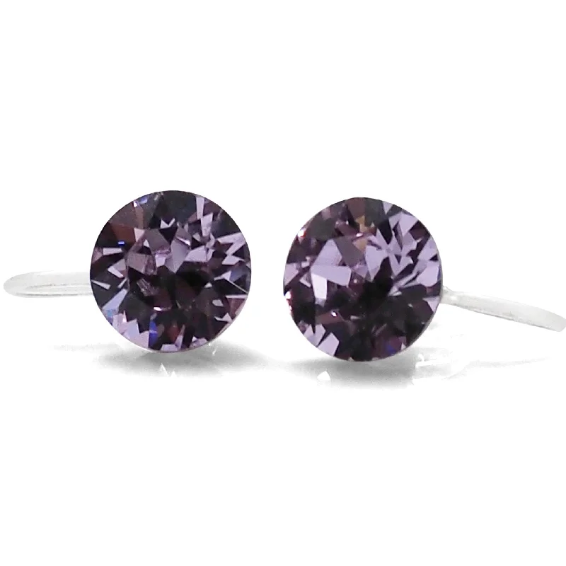 trendy drop earrings for women -Light Purple Violet Swarovski crystal invisible clip on stud earrings