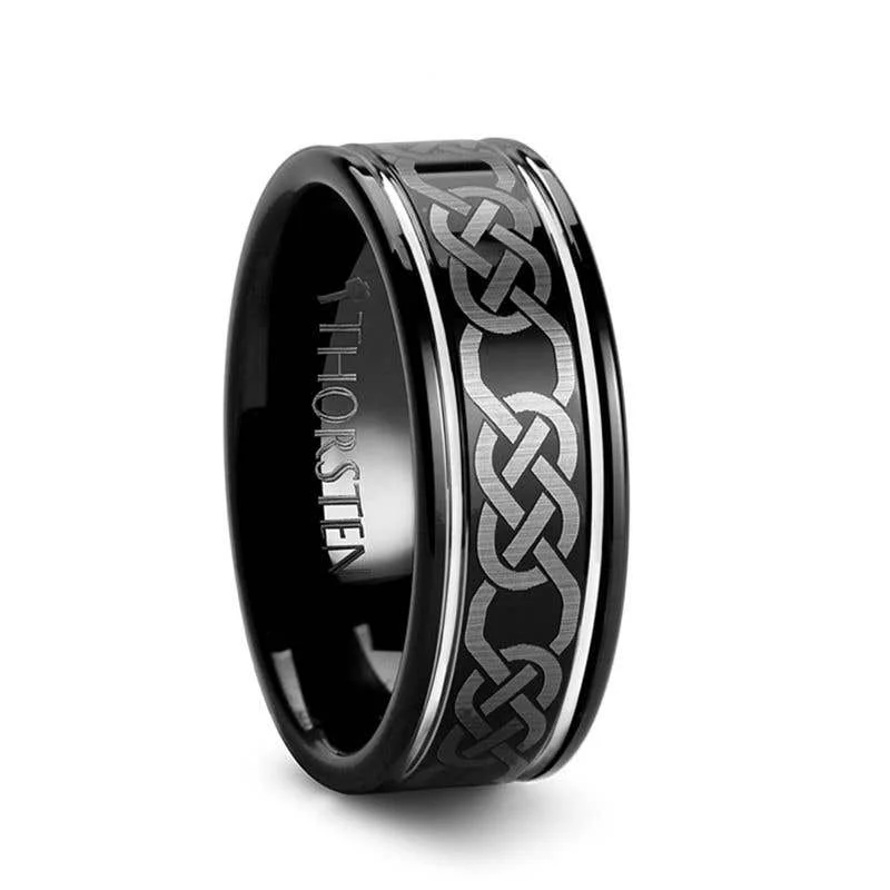 elegant necklaces for women -Thorsten KILKENNY Black Tungsten Ring with Celtic Pattern - 8mm