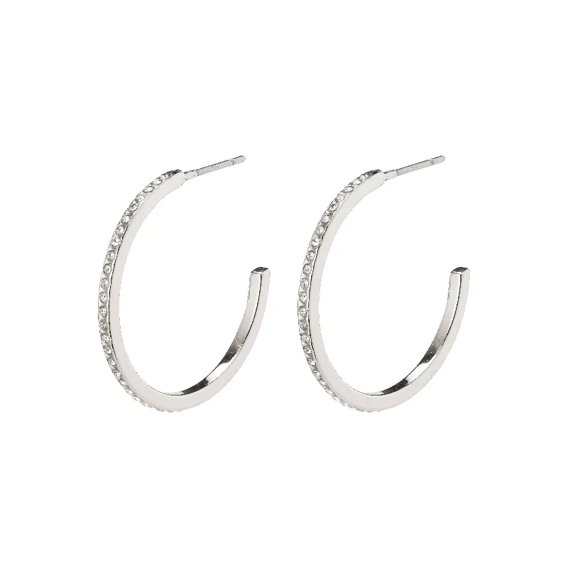 cute stud earrings for women -ROBERTA large crystal semi-hoops silver-plated