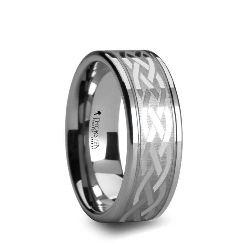 silver chain necklaces for women -Thorsten PAETUS Flat Dual Offset Grooved Tungsten Ring with Celtic Design - 8mm & 10mm