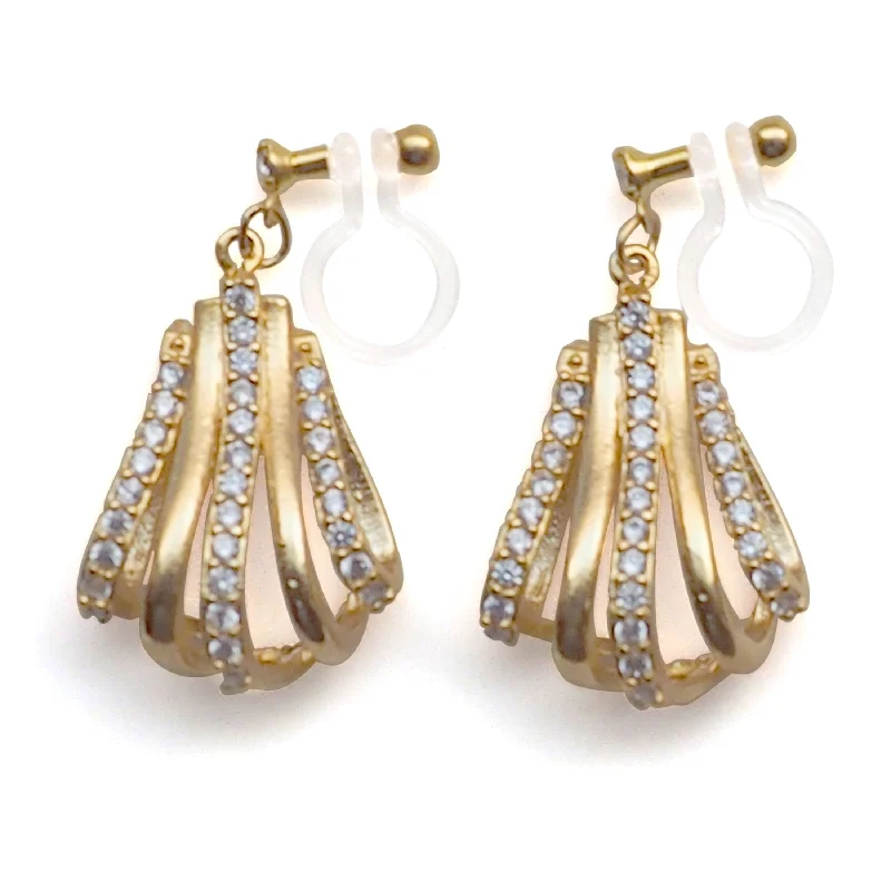 unique earrings for women -Bridal drop micro pave cubic zirconia invisible clip on earrings ( gold tone )