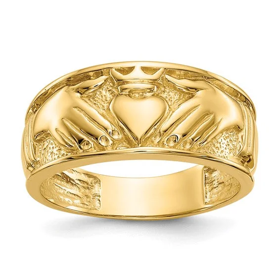 gold chain necklaces for women -14k Yellow Gold Polished Men's Claddagh Band