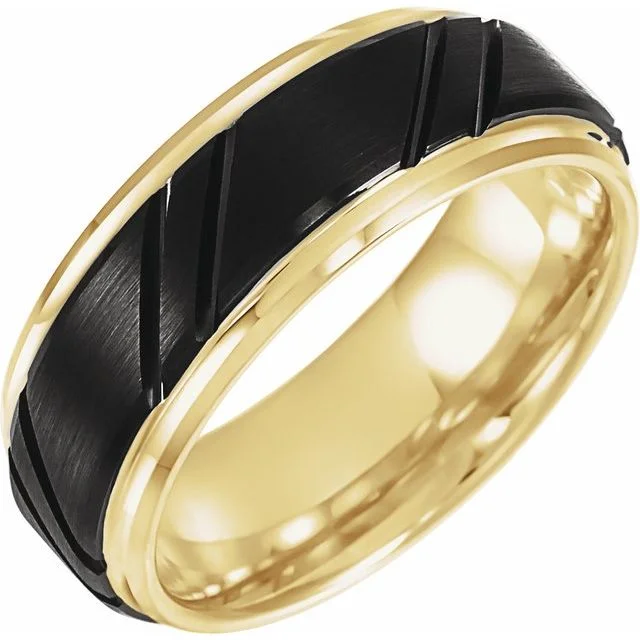 layered gold necklaces for women -Black PVD & 18K Yellow Gold-Plated Tungsten 8 mm Grooved Band