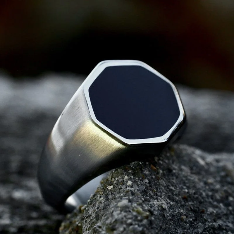 promise rings for couples -Men's Punk Hexagonal Ring