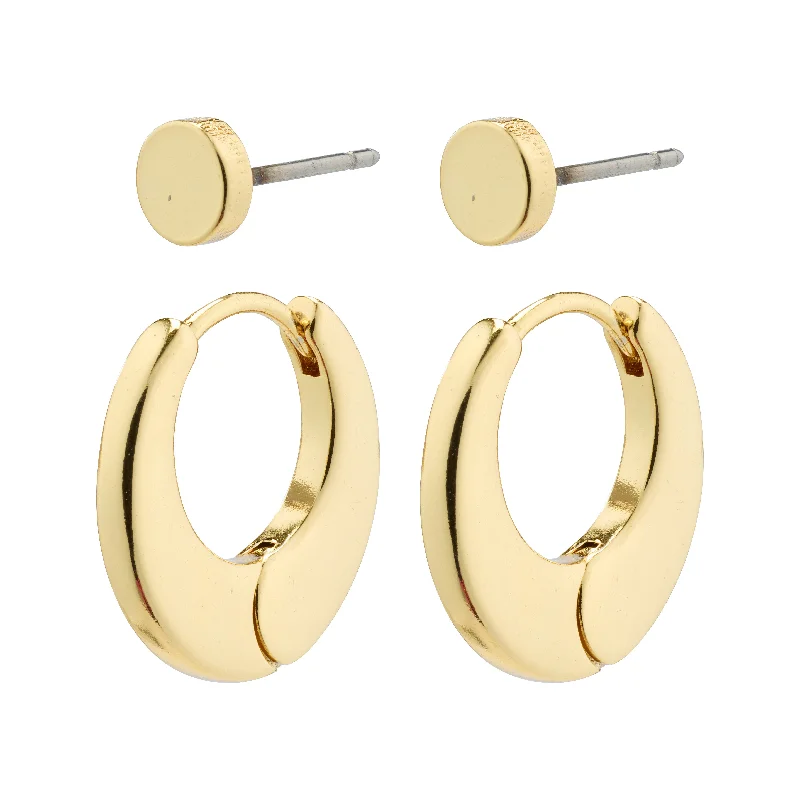 layered earrings for women -EILISH huggie hoop earrings & studs 2-in-1 set gold-plated