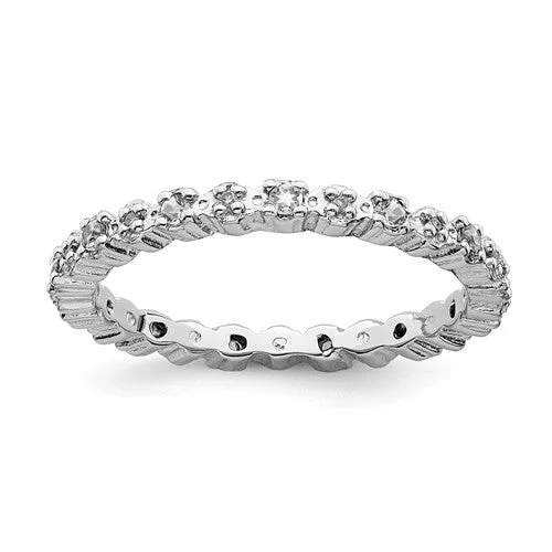 trendy necklaces for women -Sterling Silver Stackable Expressions White Topaz & Diamond Alternating Eternity Ring