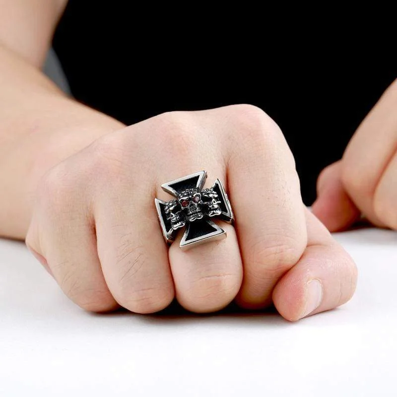 modern engagement rings for women -Men's Punk Skull Cross Rings