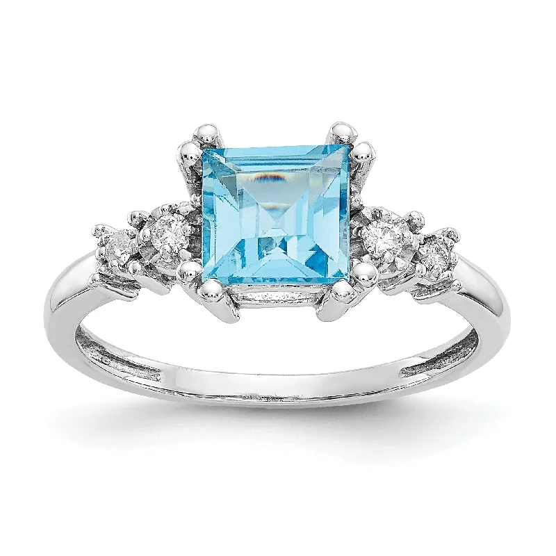 sapphire necklaces for women -10k White Gold 6mm Square Princess Blue Topaz & Diamond Ring