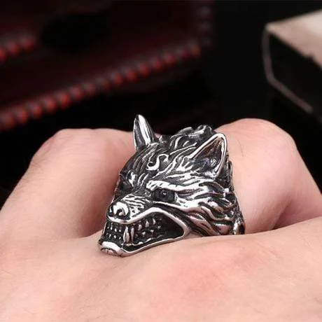 cushion-cut rings for women -Men's Punk The Giant Wolf Rings