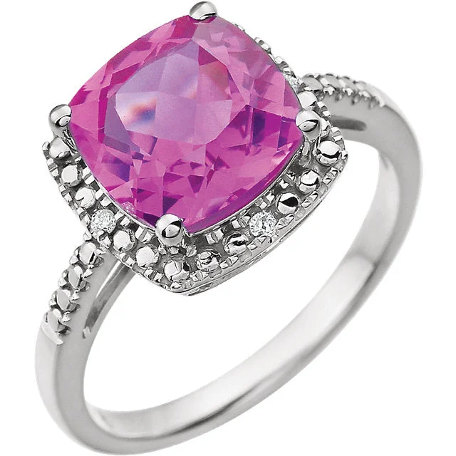 classic pearl necklaces for women -14k White Gold 9mm Cushion Cut Created Pink Sapphire & Diamond Halo-Style Ring