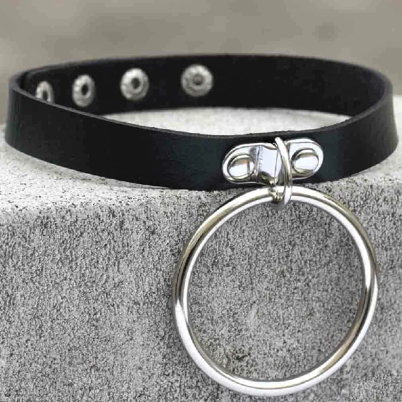 stackable rings for weddings -Women's Punk Black Choker With Big O-ring