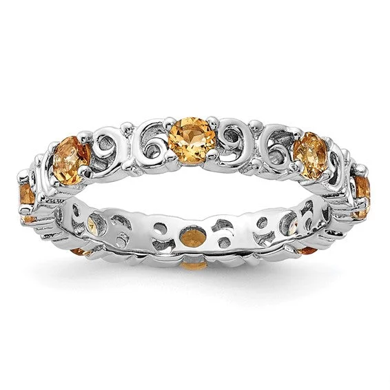 unique necklaces for women -Sterling Silver Stackable Expressions Citrine Filigree Ring