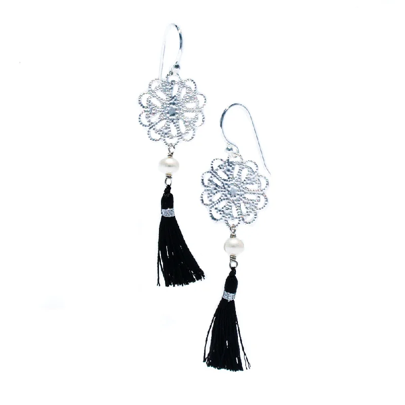 oversized hoop earrings for women -Tassel Earrings Midnight