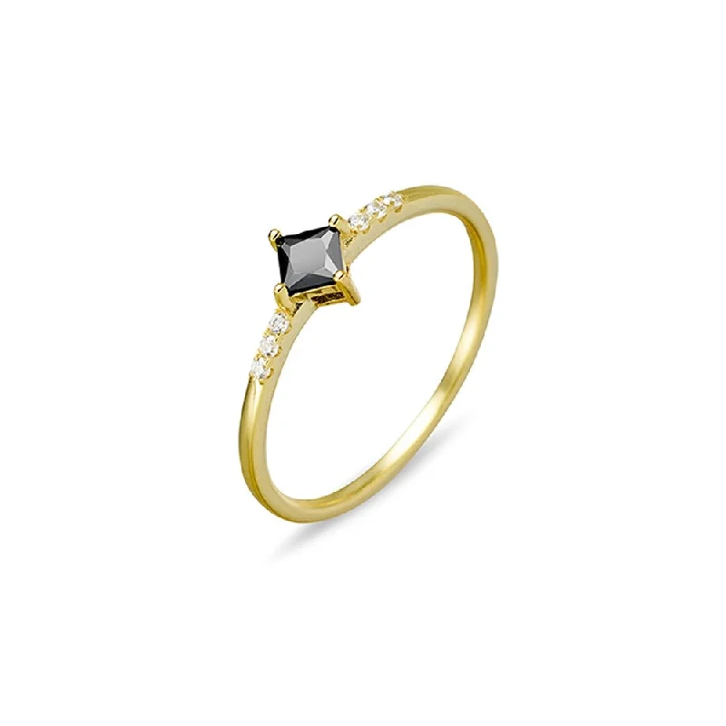 unique rings for women -Sterling Silver Stacker Ring - Black CZ