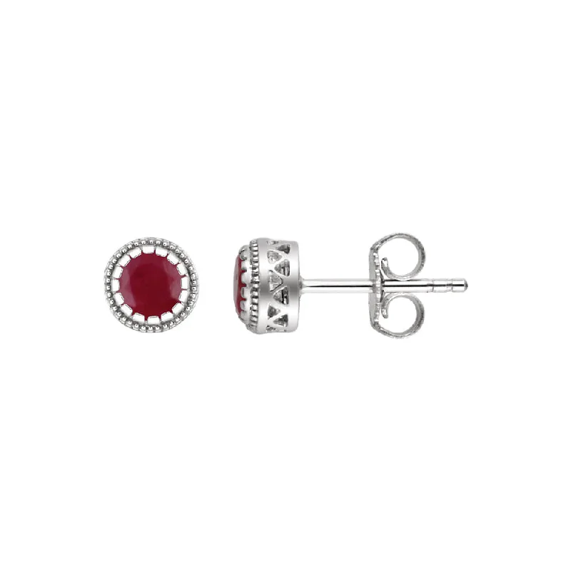 crystal earrings for women -Ruby July Birthstone 8mm Stud Earrings in 14k White Gold