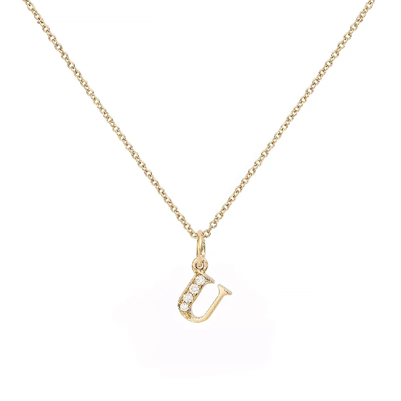 minimalist necklaces for women -Love Letter U 18K Gold Necklace w. Diamonds