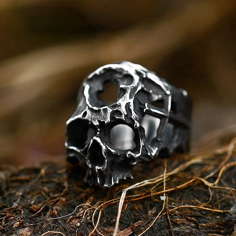 gold rings for women -Men's Punk Hollow Skull Ring