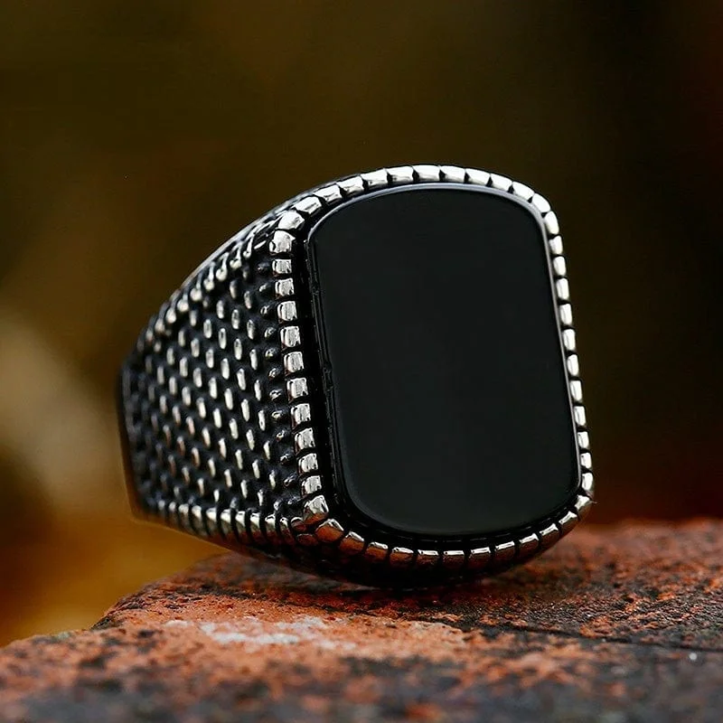 silver rings for women -Men's Punk Beaded Ring