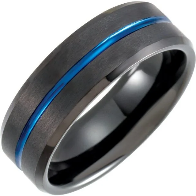 statement necklaces for women -Black & Blue PVD Tungsten 8 mm Grooved Band