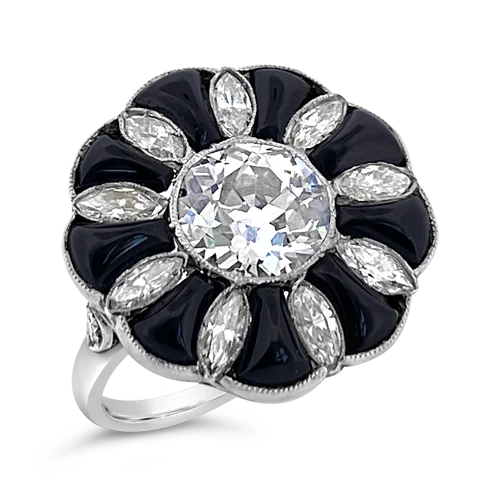 luxury wedding rings for women -Diamond & Onyx Estate Ring