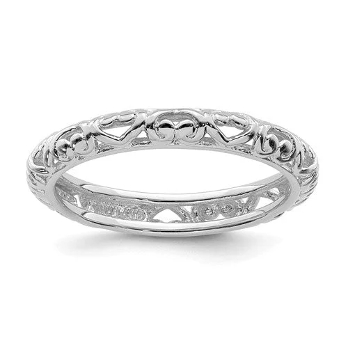 love necklace for women -Sterling Silver Stackable Expressions Carved Hearts Eternity Ring