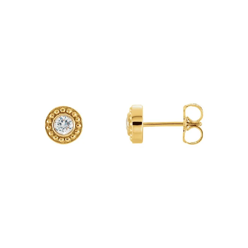 cute dangle earrings for women -1/5 Cttw Diamond Bezel Set Beaded Stud Earrings in 14k Yellow Gold