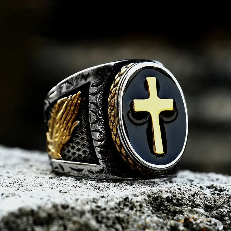 vintage wedding rings for women -Men's Punk Double Color Cross Ring