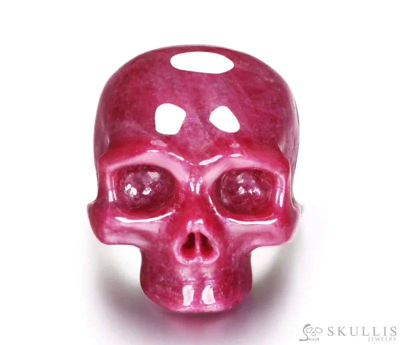 bold rings for women -Skullis Signature Ruby Gem Skull Ring, Hand Carved, Sterling Silver, for Women & Men