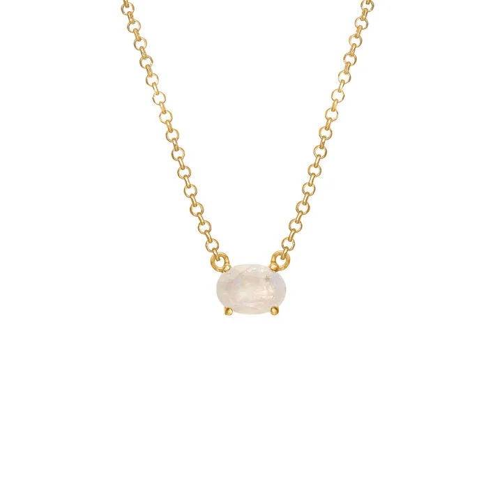 elegant chain necklaces for women -Chain Rainbow 18K Gold Plated Necklace w. Moonstone