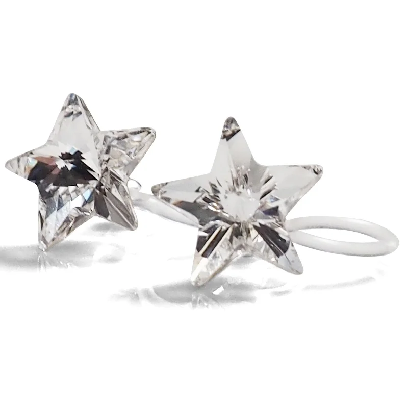 bohemian earrings for women -Star Swarovski crystal invisible clip on stud earrings